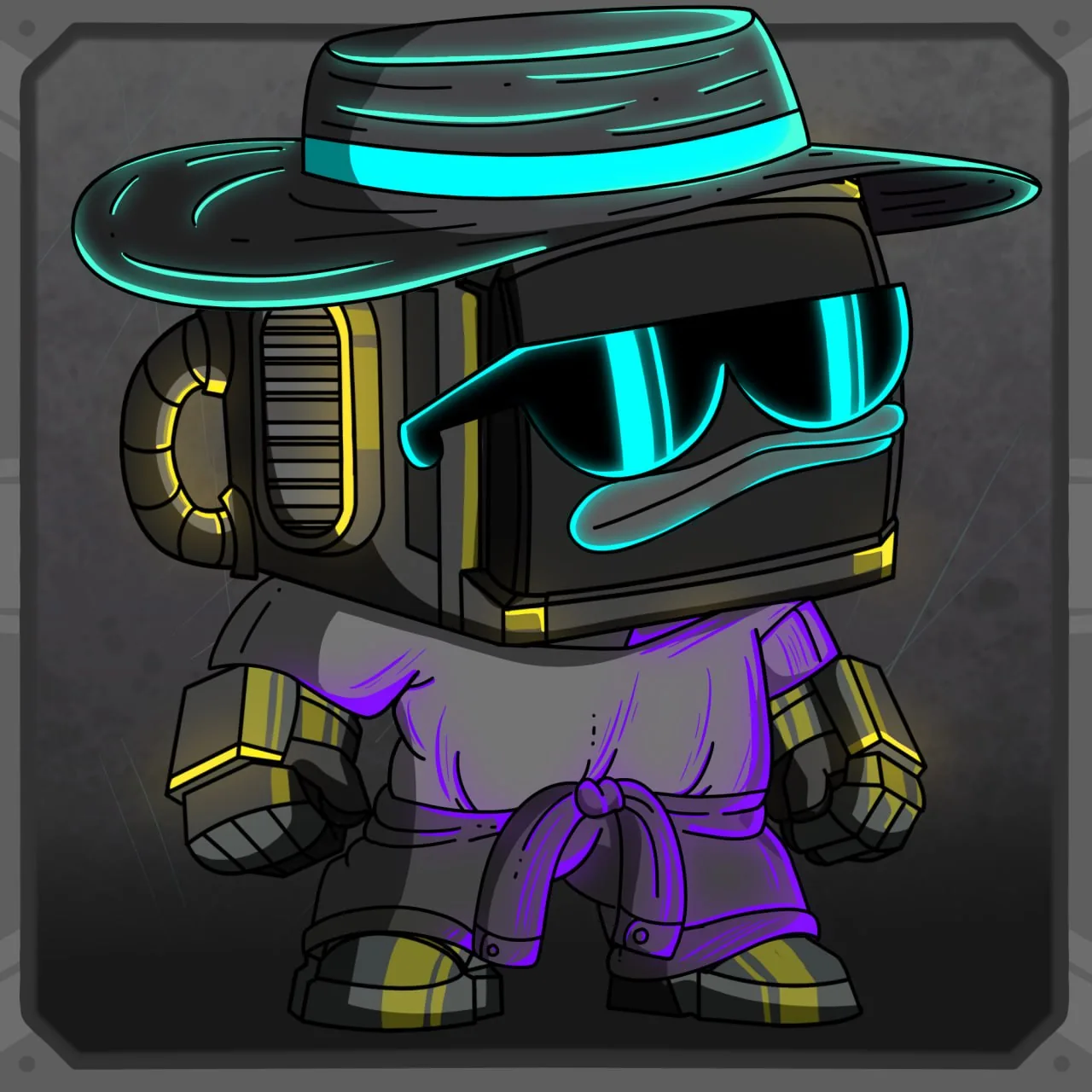 Nobot with cyan cowboy hat and neon shades